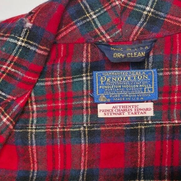 Vintage 1970s Pendleton 100% Wool Long Coat Tartan Plaid Christmas Red USA Made - Picture 3 of 10